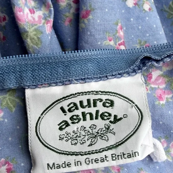 RARE Laura Ashley Blue Floral Cotton Puff Sleeve Cottagecore Prairie Midi Dress - Picture 7 of 10